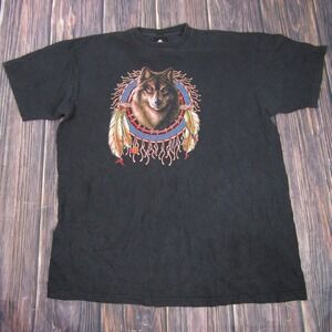 Wolf Dreamcatcher Shirt Mens 3XL Black ATEX Graphic Tee Native Feathers Art